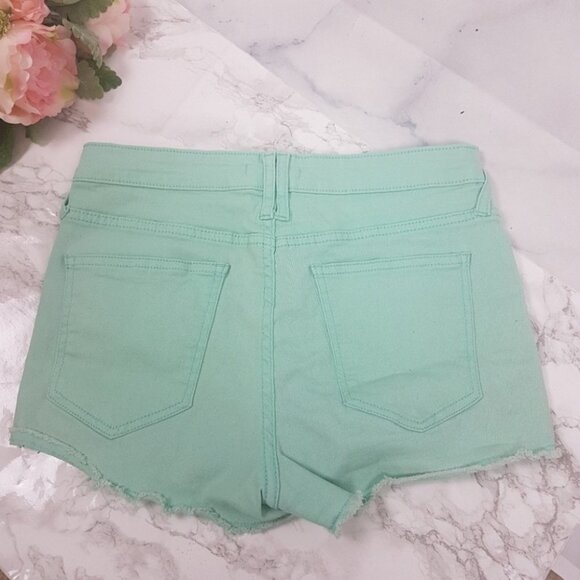 Turquoise Chello Cut Off Jeans Shorts - Picture 2 of 5